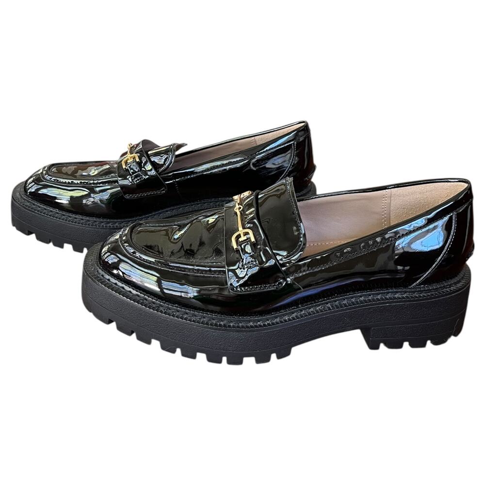 Sam Edelman Patent Leather Lea Platform Loafers Gold Horse Bit Women's Size 8